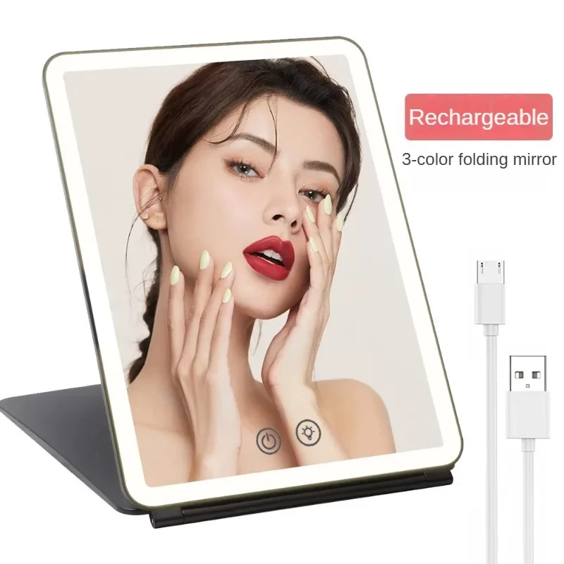 LED Folding Vanity / Makeup Mirror Rechargeable Flat LED Makeup Mirror Portable Travel Desktop Flip Make Up
