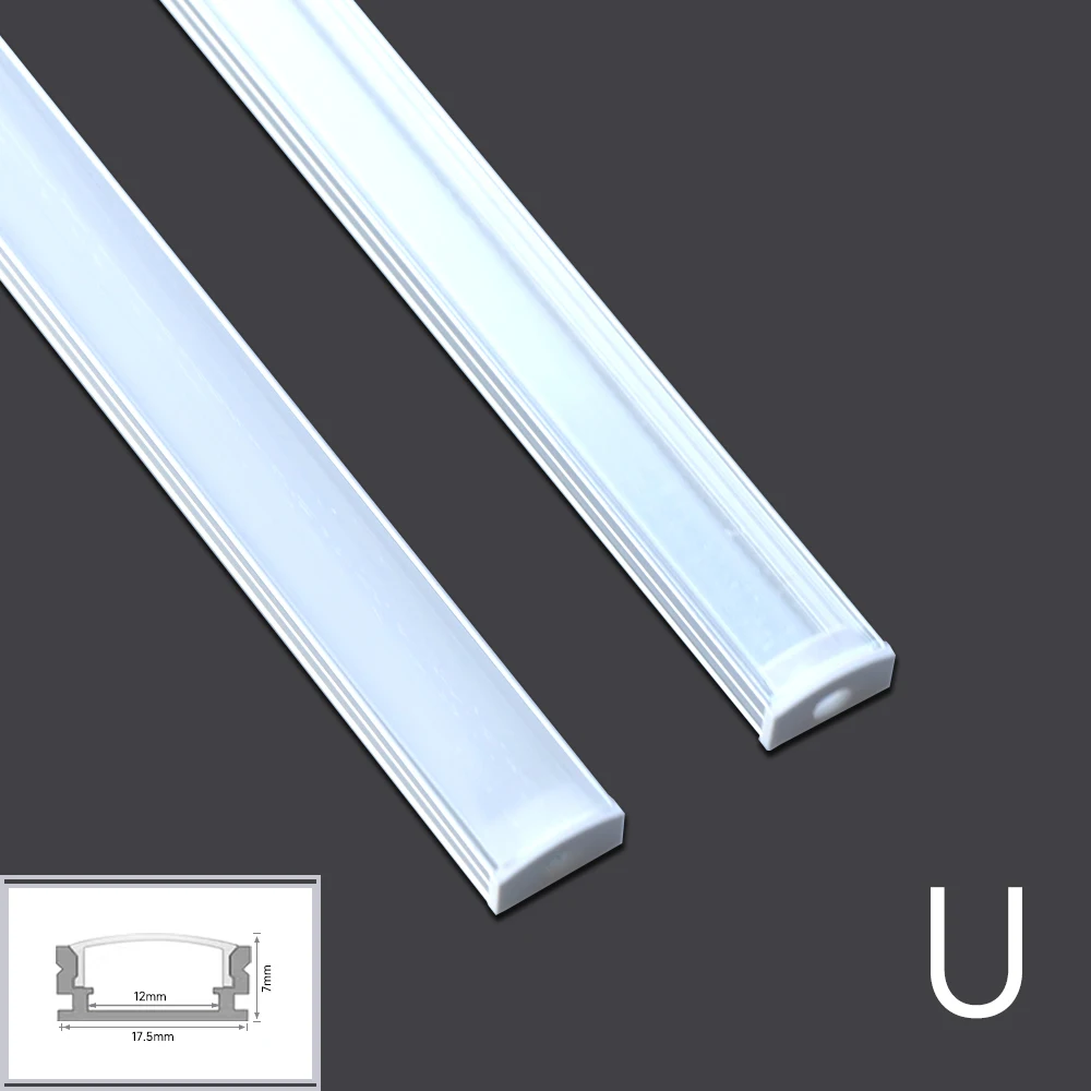 Canal de aluminio LED 0,5 m, para tira LED 3528, 5630, 5050, forma de U/V, canal de aluminio, cubierta blanca leche/cubierta transparente