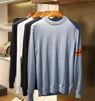 Maglione anti-pilling da uomo girocollo in misto lana nuova primavera e autunno di lusso leggero italiano 1