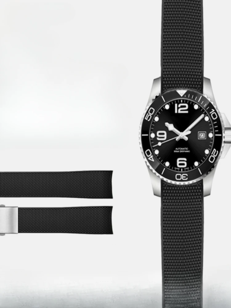 Per Longines Conquest Watch Strap Diamond Pattern Silicone Men'S L3.642/781/782 Grey Green Arc Interface Rubber 21Mm Watchband