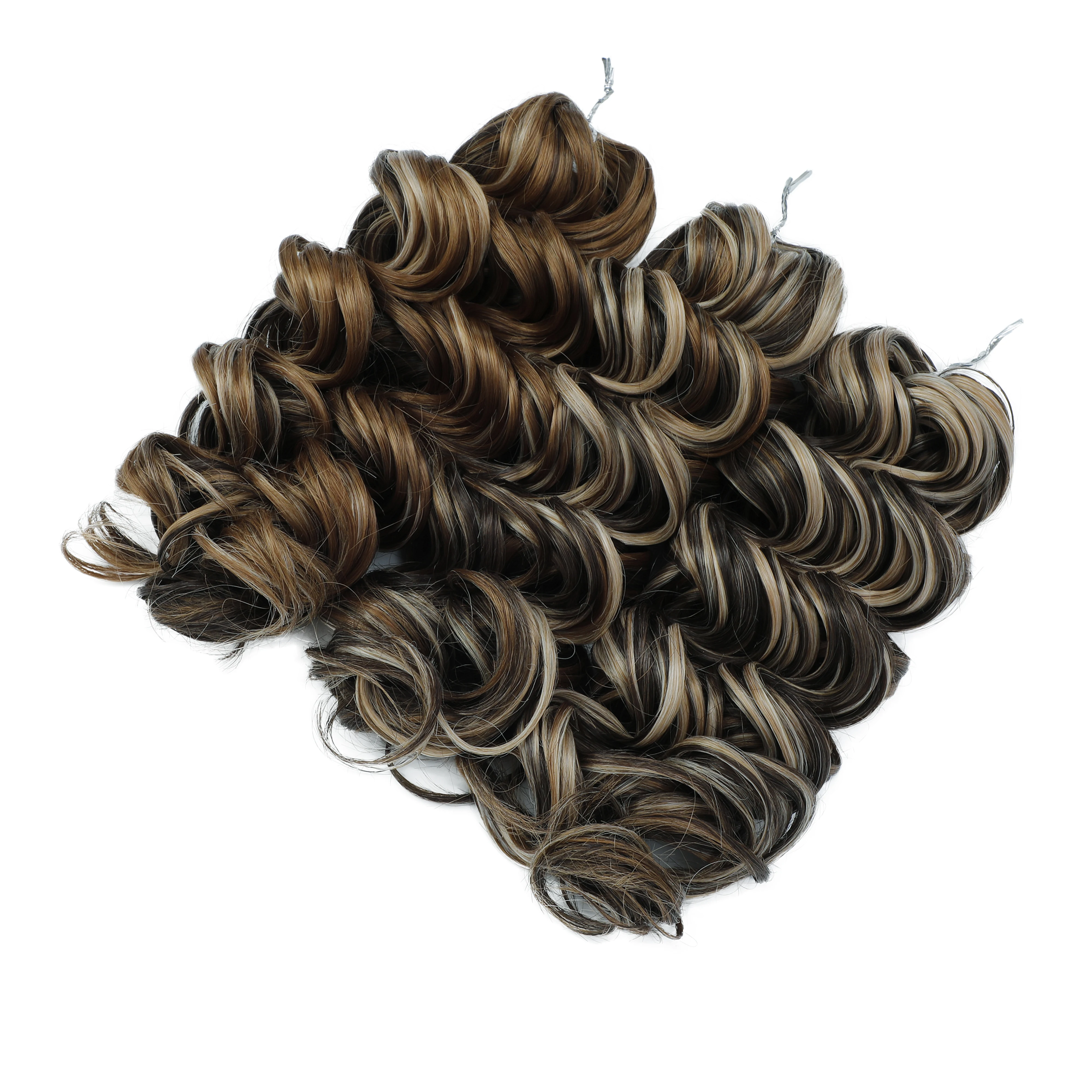 3PCS Deep Wave Twist Crochet Hair Ombre Grey Brown Synthetic Curly Hair Crochet Braids 12 Inches Braiding Hair Extension 250G 5