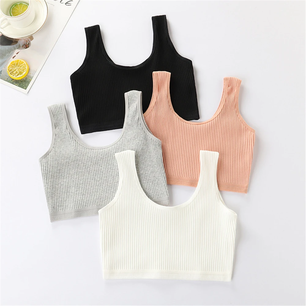 

Soft Cotton Children Girls Underwear Kids Girl Solid Color Vest Bra Tank Top Crop Tops for Girl 9-16Years
