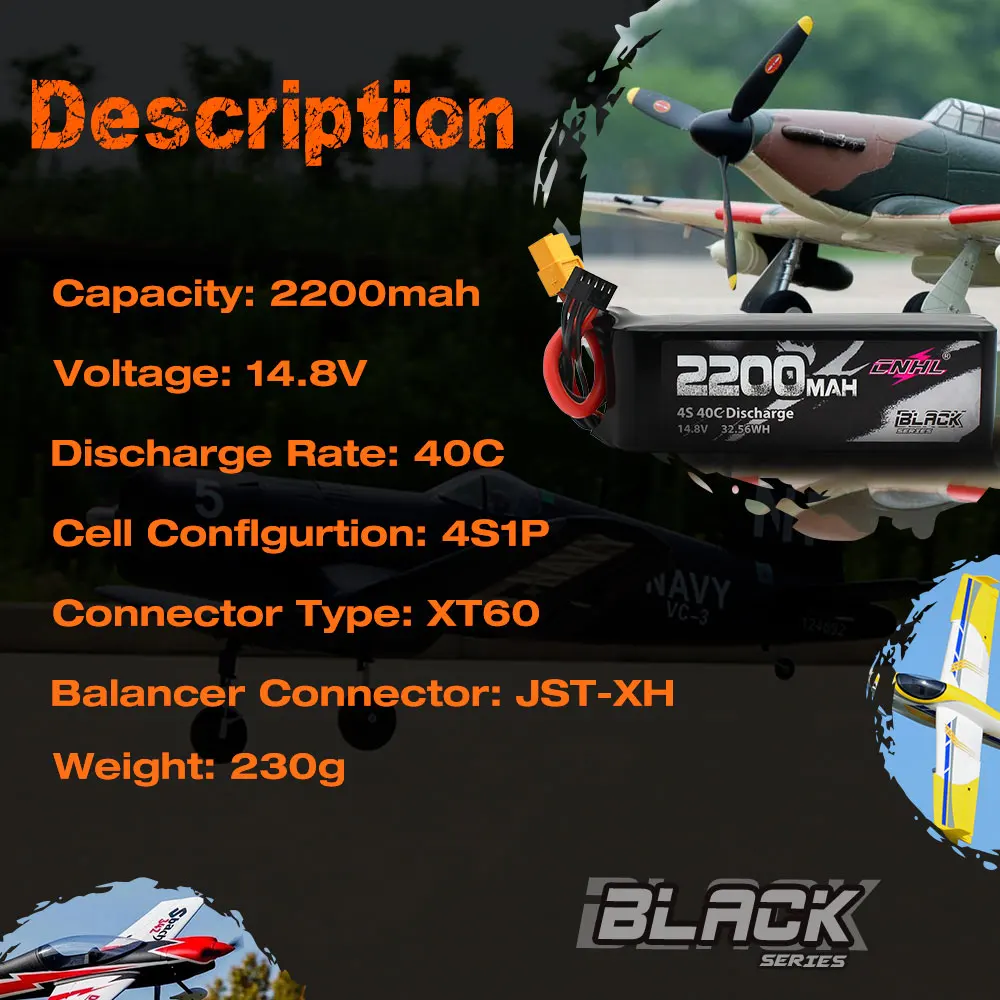 2pcs CNHL 4S 14.8V 2200mAh Lipo Battery 30C 40C 70C With XT60 T Dean Plug For RC Airplane Car FPV Helicopter Drone Quadcopter 3