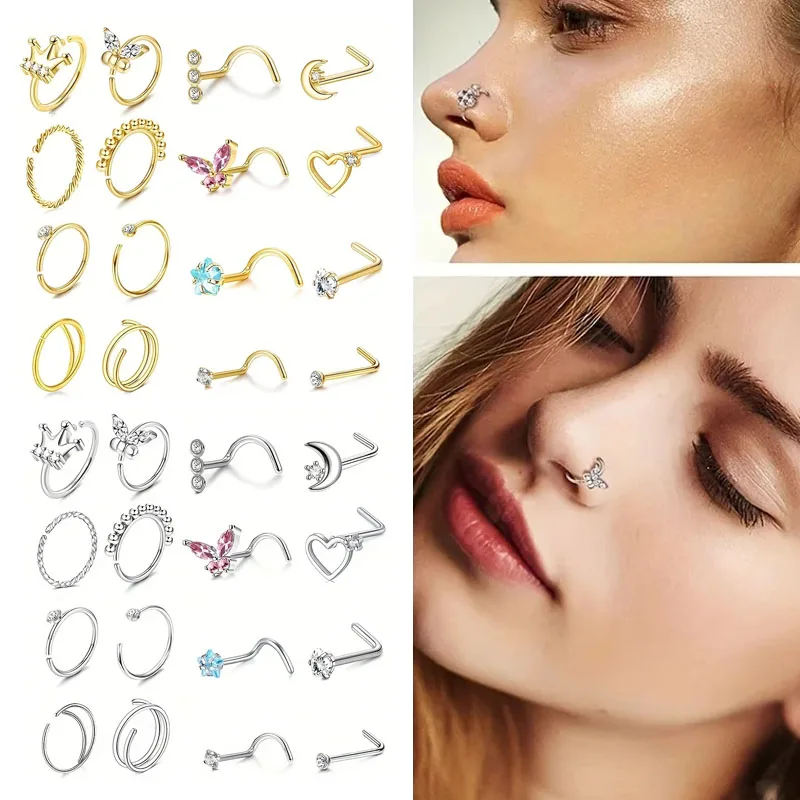 10 Anneaux De Piercing En Acier Inoxydable Forme D - Pour Nez Et Lèvres - 8 Mm - Sans Perçage