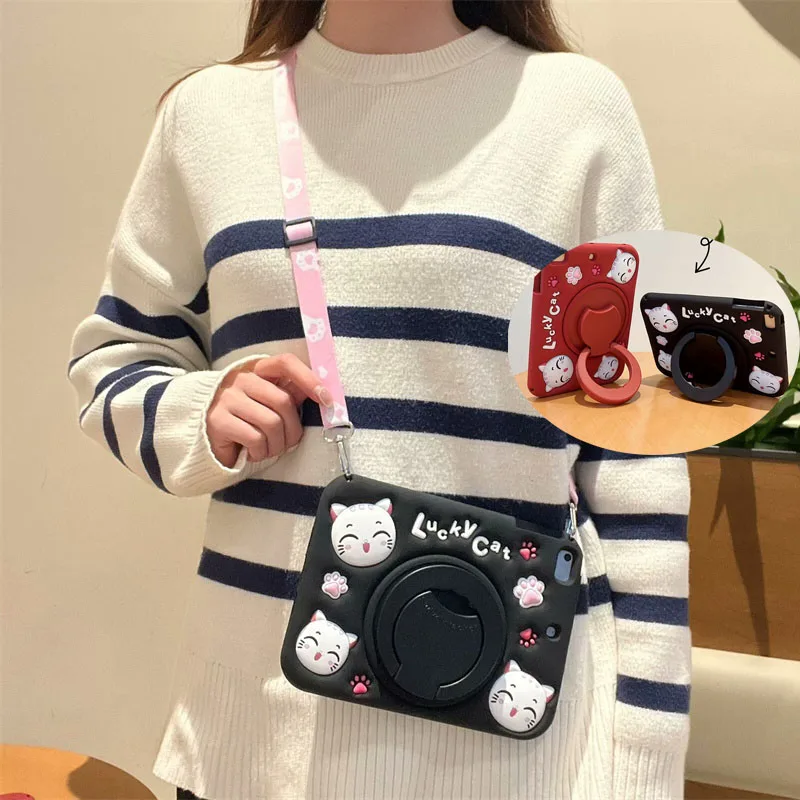 

Cartoon Cat Stand Tablet Case for iPad Mini 6 Air 1 2 3 4 5 Capa 10.5 10.9 10.2 Pro 11 9.7 Kids Cover Soft Silicone Funda