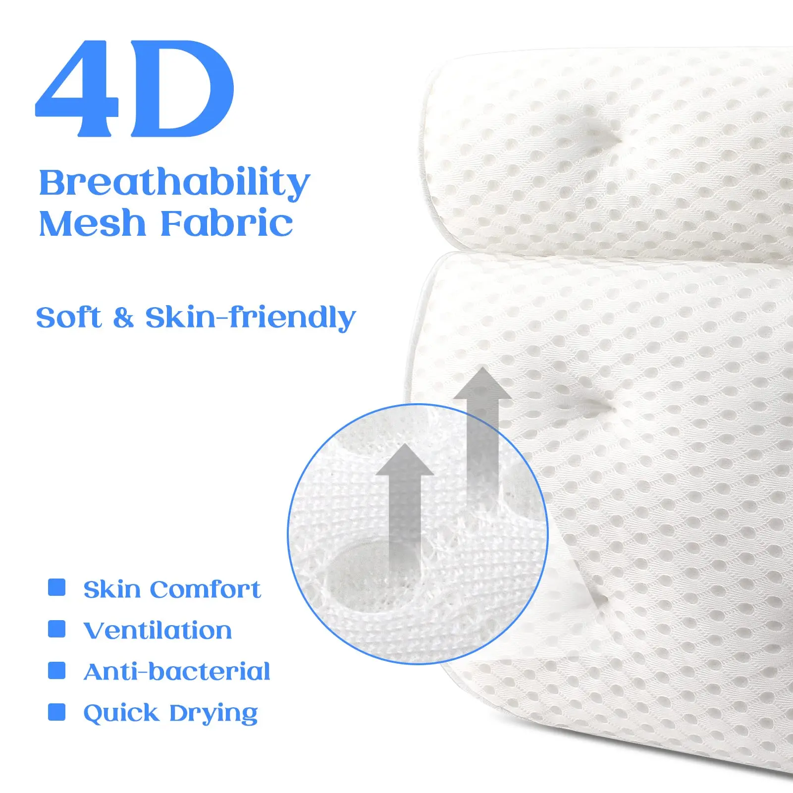 Bath Pillow 1PC Bath Pillow for Tub with 3D/4D Waterproof Air Mesh Neck and Back Support Bathtub Accessories