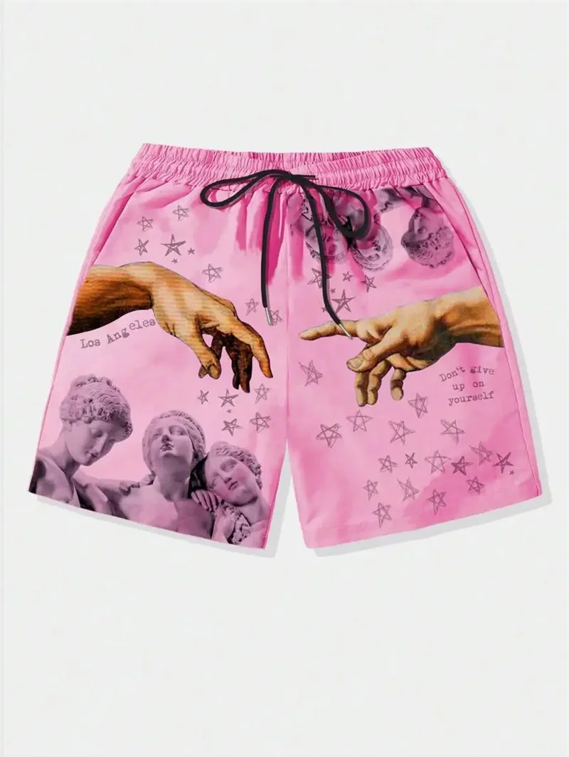 Statue Of Goddess Pattern Men Short Pants 3D Print Hand Loose Casual Harajuku Beach Shorts Sport Quick Dry Swim Trunks 4