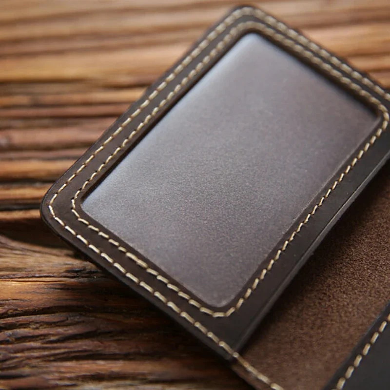 Cards Cases Mens Cowhide Credit Card Holder Wallet Handmade Ultra-thin Slim Drivers License ID Cover Retro Crazy Horse Leather