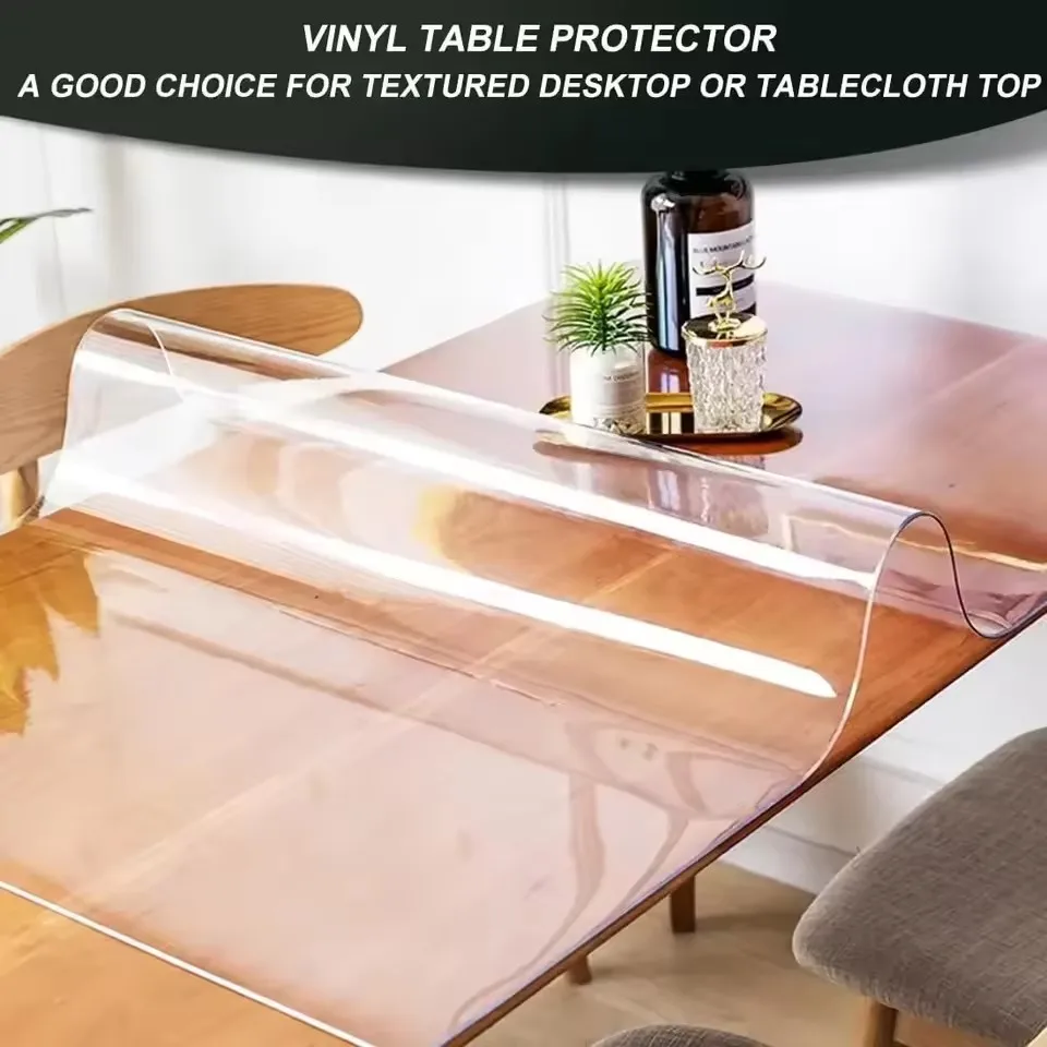 Soft Glass Tablecloth Transparent PVC Waterproof Oil Proof Kitchen Dining Rectangular Table Cover Matte Clear