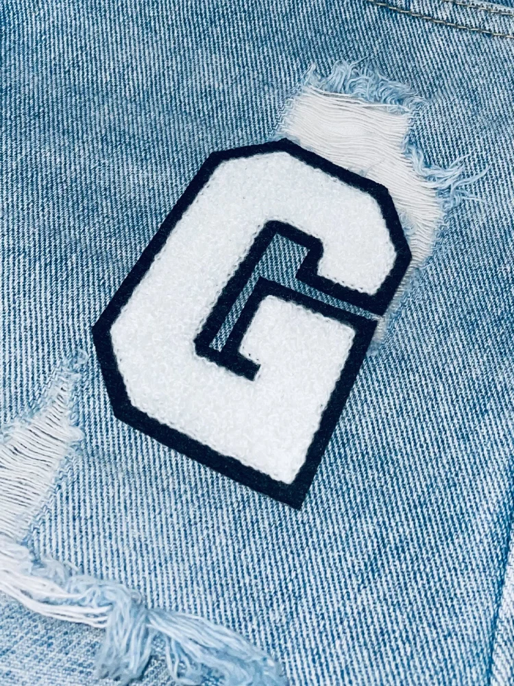 8cm Black & White Chenille Embroidered Letter Patches