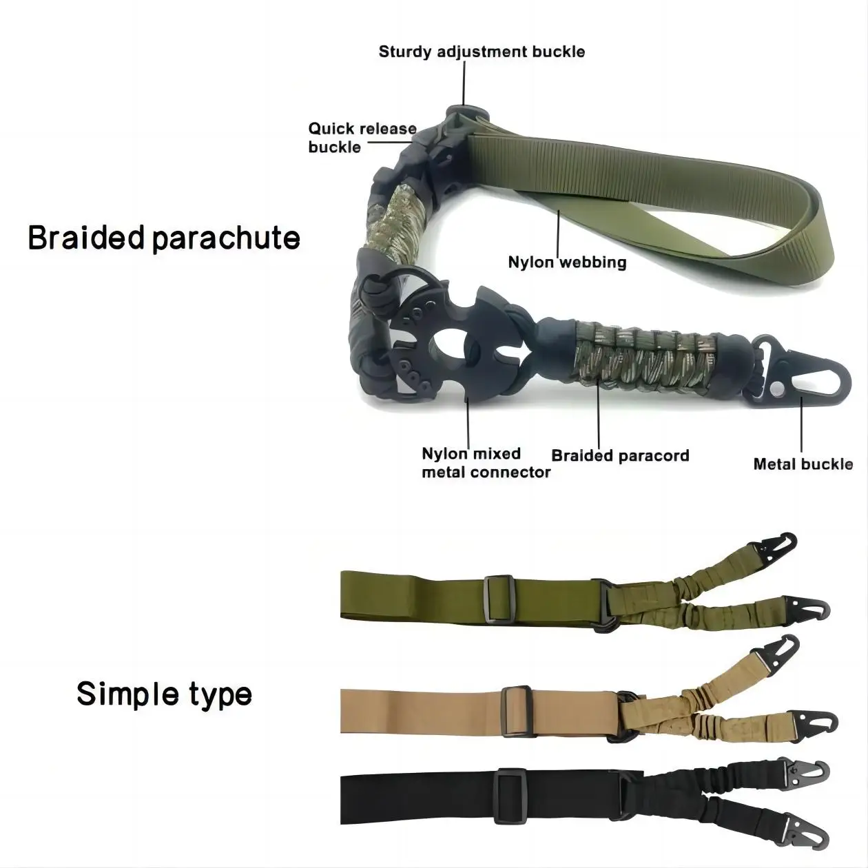 Tactical Harness Nylon Rifle Webbed Vertical Single-point Rope Hunting Quick Adjustment Length Paracord Outdoor Multifunctional