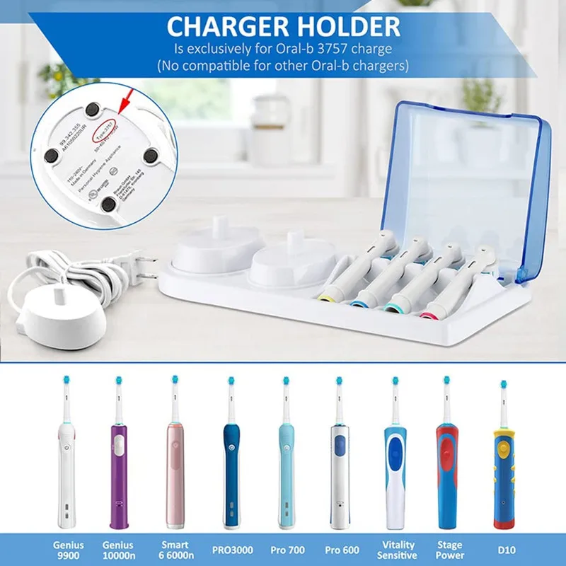 Base Porte-têtes Pour Brosse à Dents électrique Avec 4 Coques Anti-poussière Pour Têtes Oral-B (B