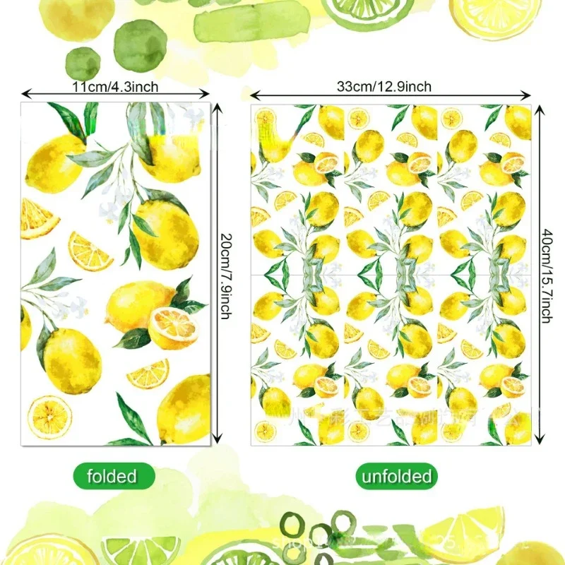 33*40cm 2-Ply Hawaiian Watercolor Lemon Fruit Printed Long Paper Napkin Party Festival Disposable Paper Placemat 20pcs/Pac