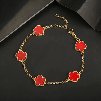 2023 Luxury Green Flower Natural White Shell Flower Stone Bracelet Ladies Gift High Quality Four Leaf Clover Bracelet Jewelry 3