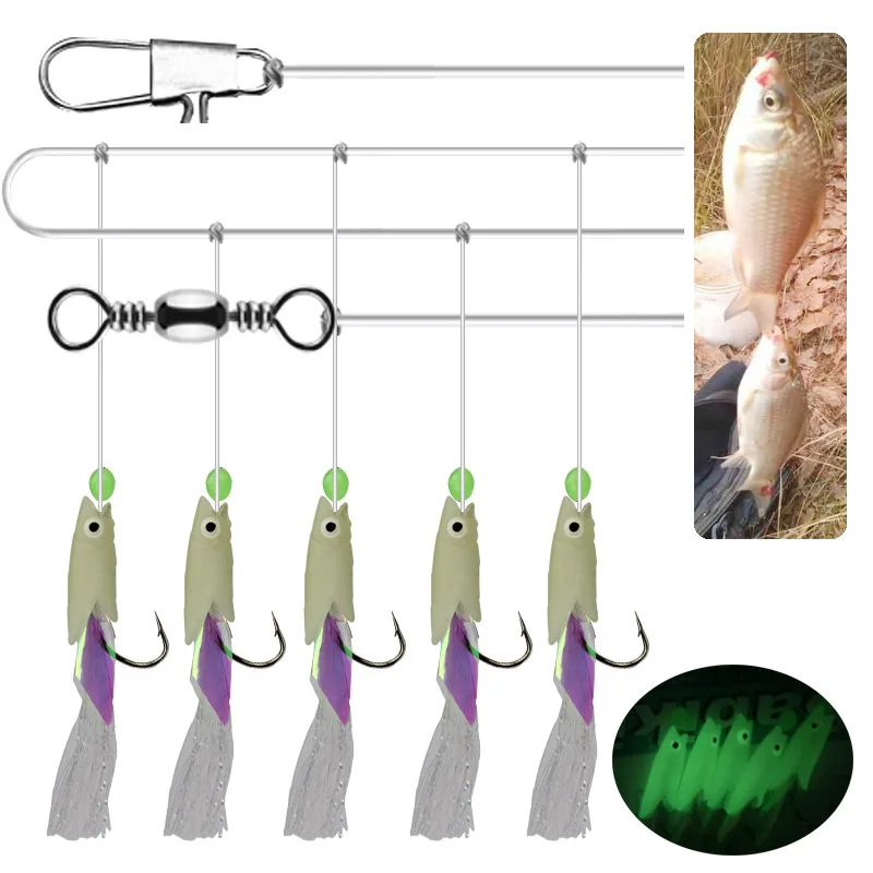 5 pz/borsa mare/Salterwater pesca pesca d'acqua dolce Sabiki Rigs String Hook Flash luminoso Fish String Hook