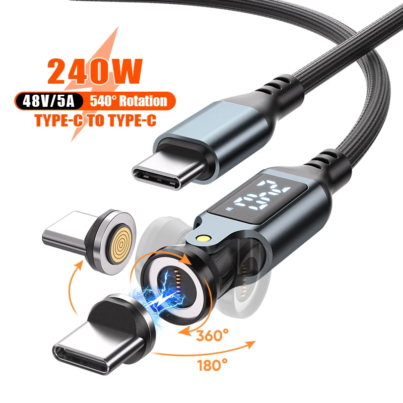 Revolutionary 240W Magnetic Type-C Digital Display Cable with 540-Degree Rotation