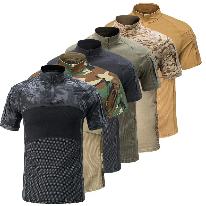 Mens T Shirts Fishing Shirts Mens Short Sleeve Shirts Combat Uniform Suit Summer Men Camo Tactical Shirt Military Quick Dry Camping Climbing Hiking Hunting Fishing Clothing
