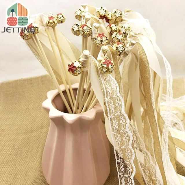 50pcs Antique white ribbon wedding wands Twirling Streamers wedding ribbon  stick for wedding party decoration - AliExpress