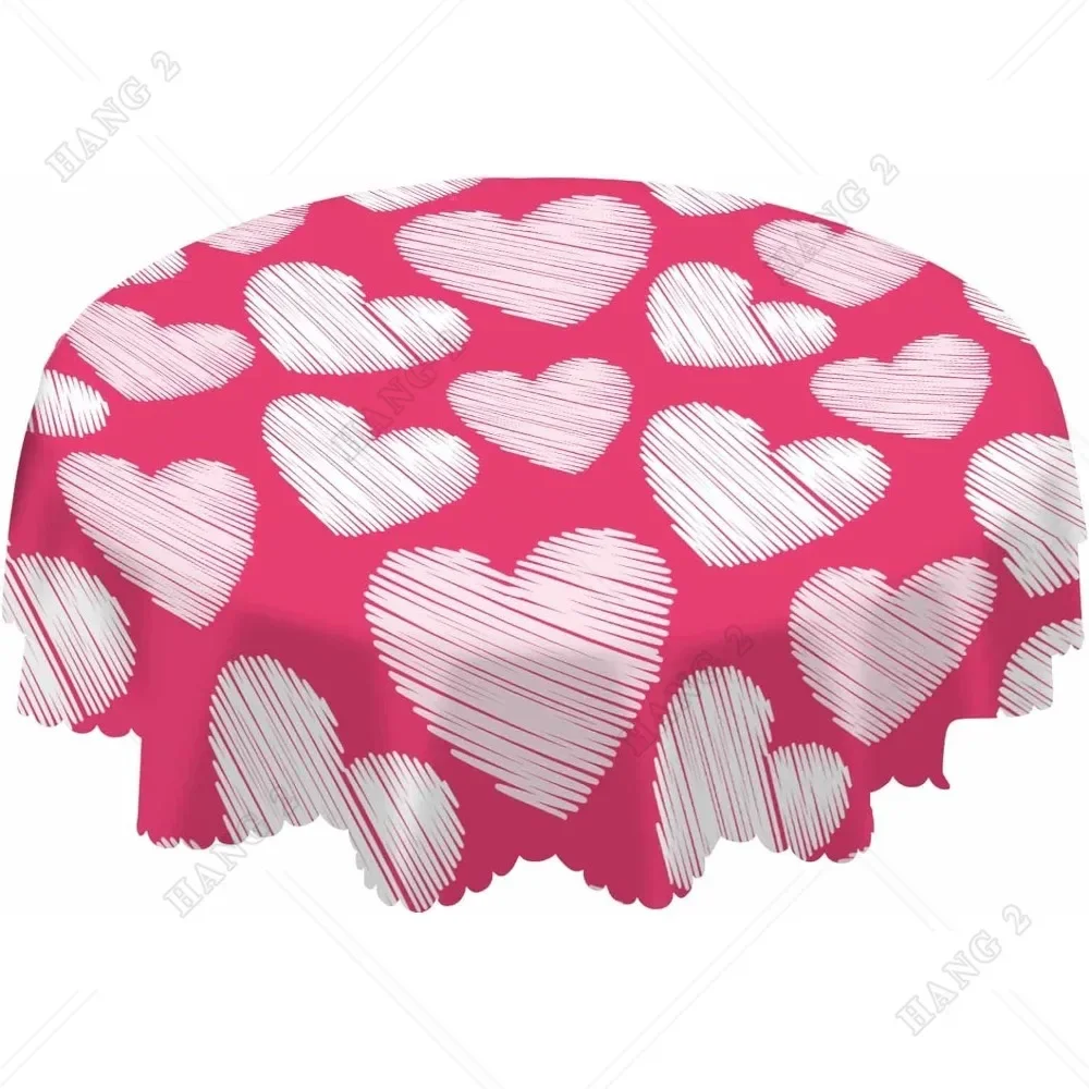 

Белая розовая скатерть в форме сердца каракули романтическая годовщина день Святого Валентина круглая скатерть 60 дюймов для столовой, искусственная Банкетная скатерть