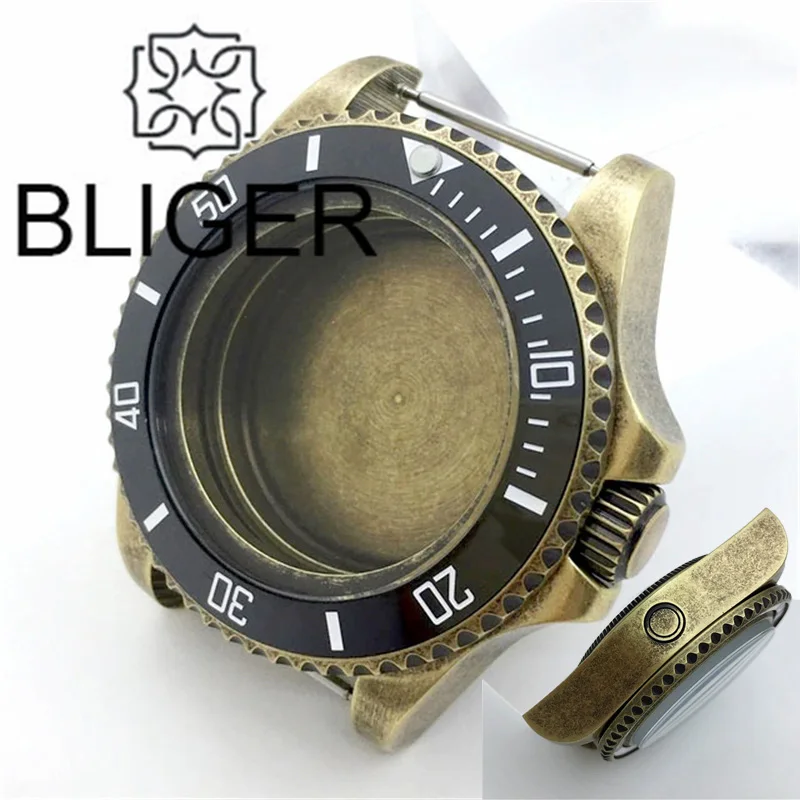 bliger-43-мм-часы-для-подводной-съемки-цвет-бронзы-матовое-покрытие-сталь-с-куполообразным-стеклом-Керамическая-рамка-для-часов-nh-eta-pt-винт-для-движения