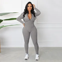 Fitness Outfit Female Casual Sport Workout Zipper Jumpsuit Women Romper Long Sleeves Skinny Activity Wear Overalls Tops 2024