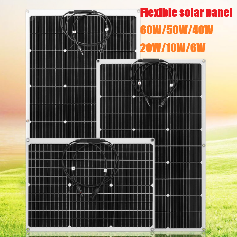 12V Flexible Solar Panels 60W 50W 40W 20W 10W 6W Portable Solar Panel Kit System USB Mobile Phone Charge For Camping Boat Yachat