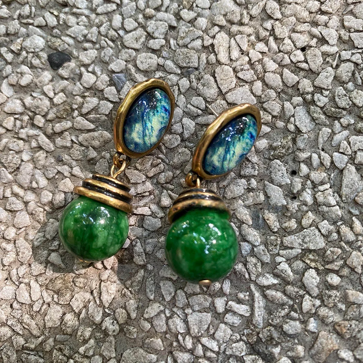 Antique vintage style designer natural stone pendant earrings for women elegant court dinner dress fine jewelry