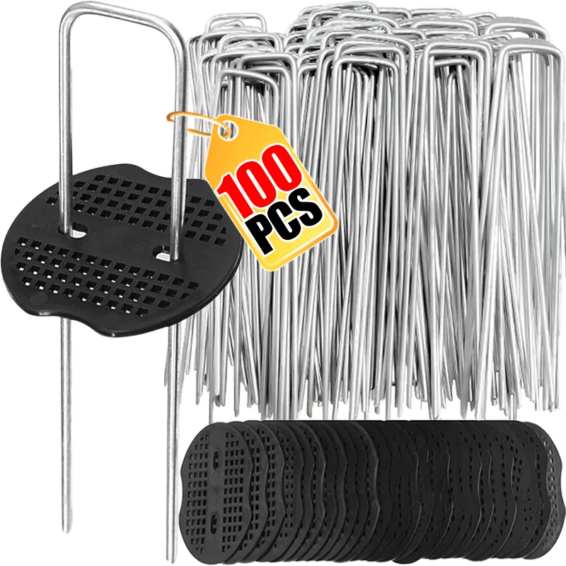 Garden Staples U-type Heavy-duty Fence Tubing Stakes Sod Pins Galvanized Landscape Spike for Holding Lawns Barrier Ground Nail