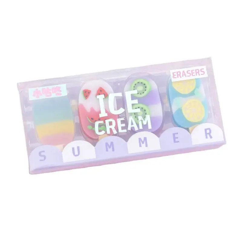 Lytwtw's Cartoon Cute Kawaii Ice Cream Rubber Mini Eraser Set 1-2 Set For Kids Novelty Stationery Office School Supplies pencil eraser