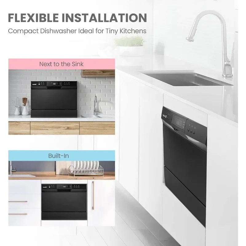 COMFEE&rsquo; Countertop Dishwasher, Energy Star Portable Dishwasher, 6 Place Settings & 8 Washing Programs, Speed, Baby-Care,