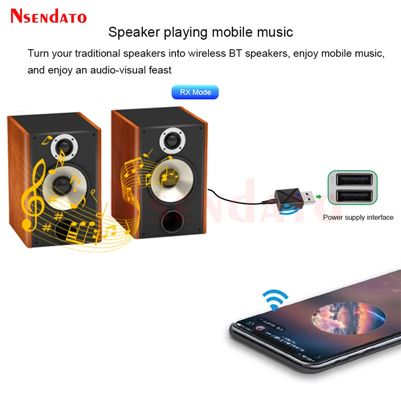 2 in 1 Wireless Bluetooth 5.0 Transmitter Receiver USB Wireless Adapter For Car 3.5mm AUX Stereo Audio Music Transmitter For TV