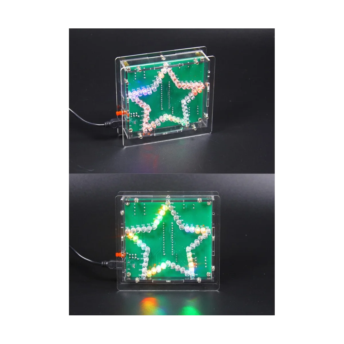 DIY 전자 키트 납땜 스위트, 다채로운 뾰족한 별 LED 깜박이 마키 조명 회로 기판 키트, 쉘 포함