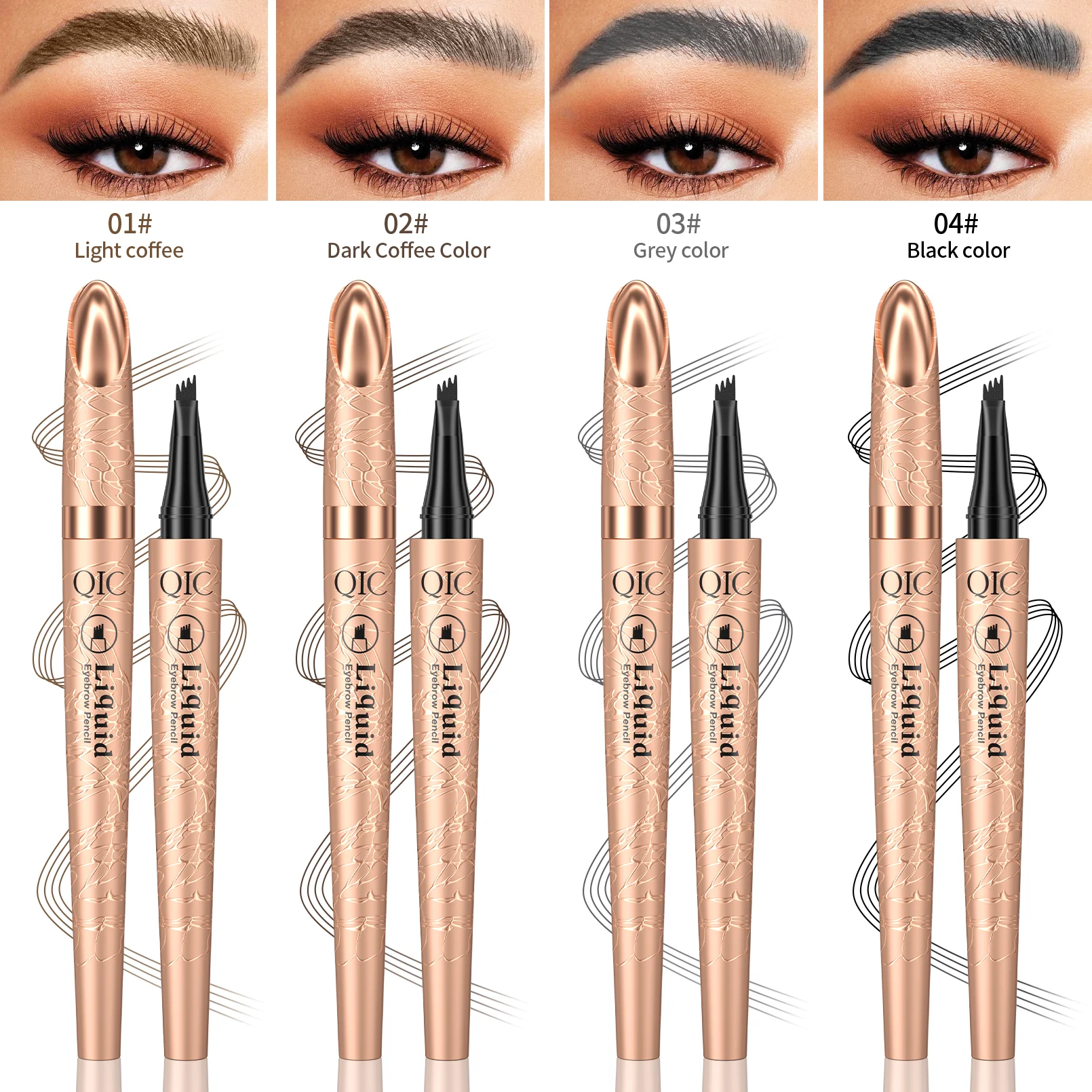 Eyebrow Pencil Liquid Waterproof Eyebrow Pencil Smudge-proof Brow Pencil With 4 Tip Microblade Eyebrow Pen Long-lasting Natural 2