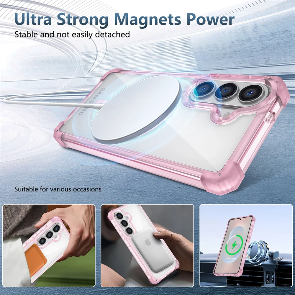 Shockproof Clear Magnetic Case with Corner Airbags and Glossy Finish