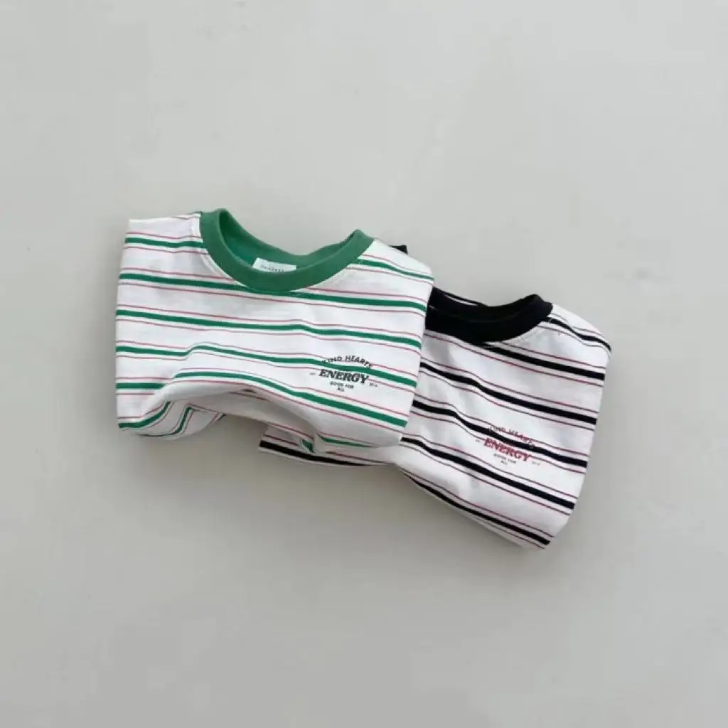 2025 Summer New Baby Short Sleeve T Shirts Cotton Infant Girl Casual Tee Simple Versatile Tops Toddler Boy Striped T Shirt