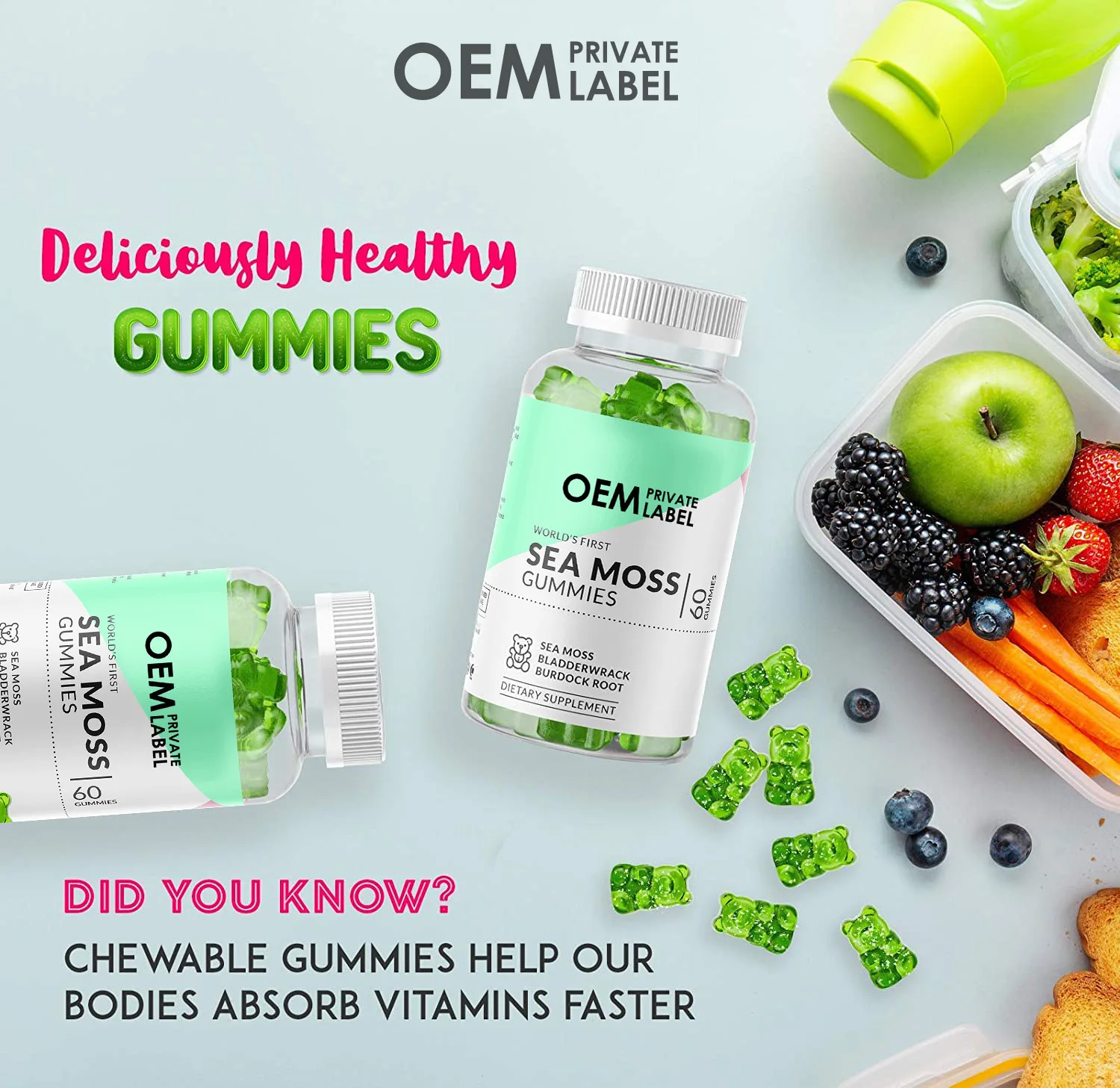 60 pills Irish seaweed gummies, Sea moss gummies, candy free gummy, vegan seaweed gummies