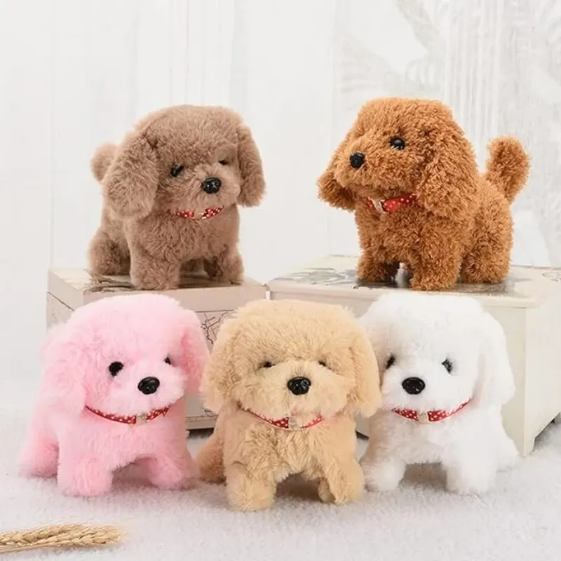Walking Dog Toy 5.9 Inch Tall Cute Barking with Bell and Puppy Leash Interactive Tail Waking Realistic Plug