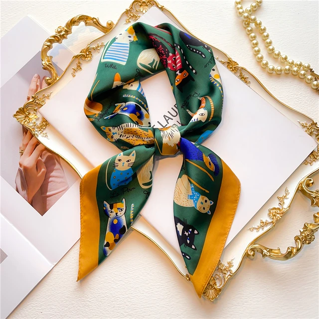 Silk Square Scarf Women Satin Bandana Print  Scarves Head Band Fashion Lady Hair Shawl and Wrap Female Neckerchief Hijab 2022 FJ565-2