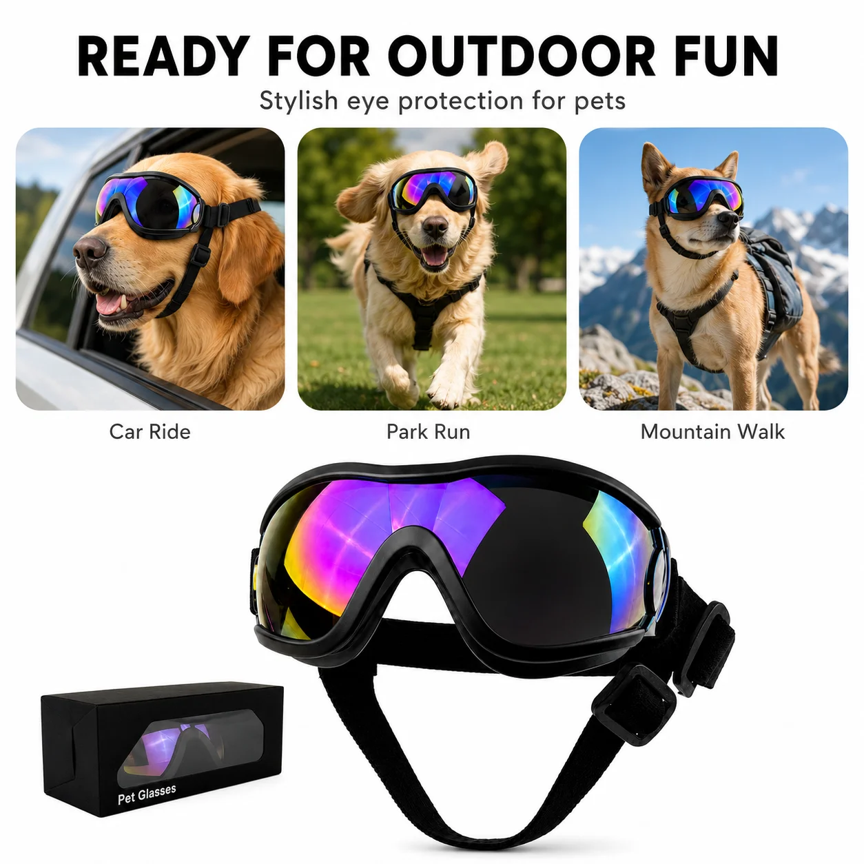 UV Protective Dog Goggles with Dual Strap & Individual Packaging - Ideal Outdoor Travel Photo Props