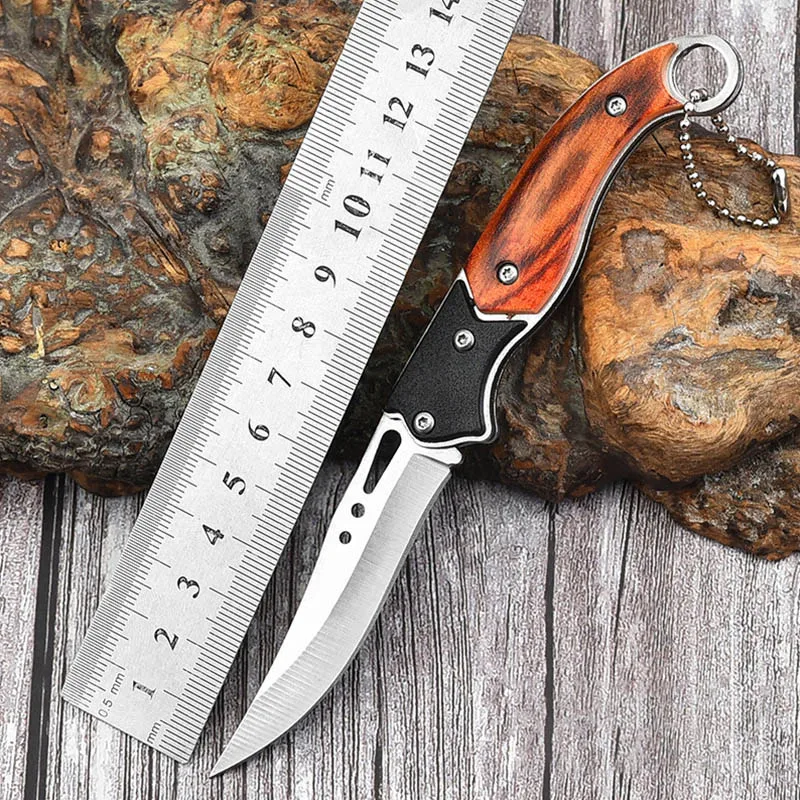Portable Stainless Steel Folding Fruit Knife Outdoor Pocket Knife Wood Handle Survival Knives Outdoor Hunting Fishing Tools