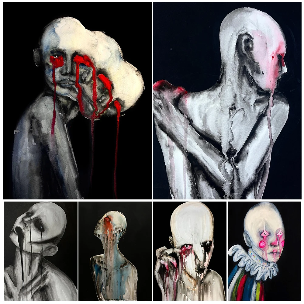 

Split,Pain,Weird Abstract Character Portrait Wall Art Canvas Painting Creepy Horror Dark Aesthetic Art Poster Print Home Decor