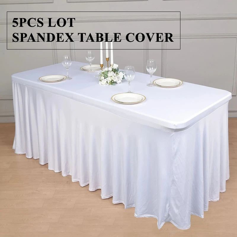 

Good Looking Bottom Ruffled Spandex Table Cover Banquet Tablecoth For Wedding Event Party Decoration