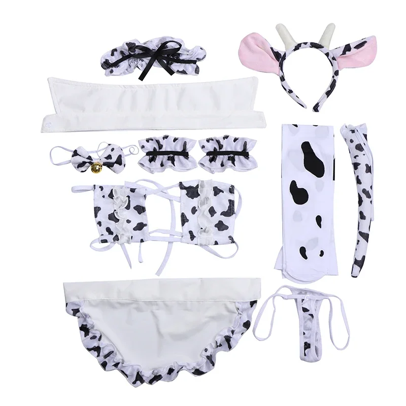 

New Cos Cow Cosplay Costume Maid Tankini Bikini Swimsuit Anime Girls Swimwear Clothing Bra And Panty Set Stockings