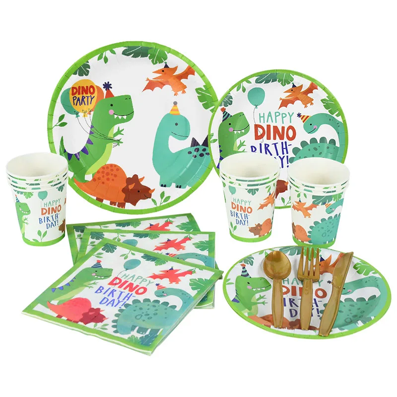 

Cartoon Dinosaur Party Disposable Tableware Latex Balloon Paper Plate Cup Jungle Theme Happy Birthday Party Decoration Supplies