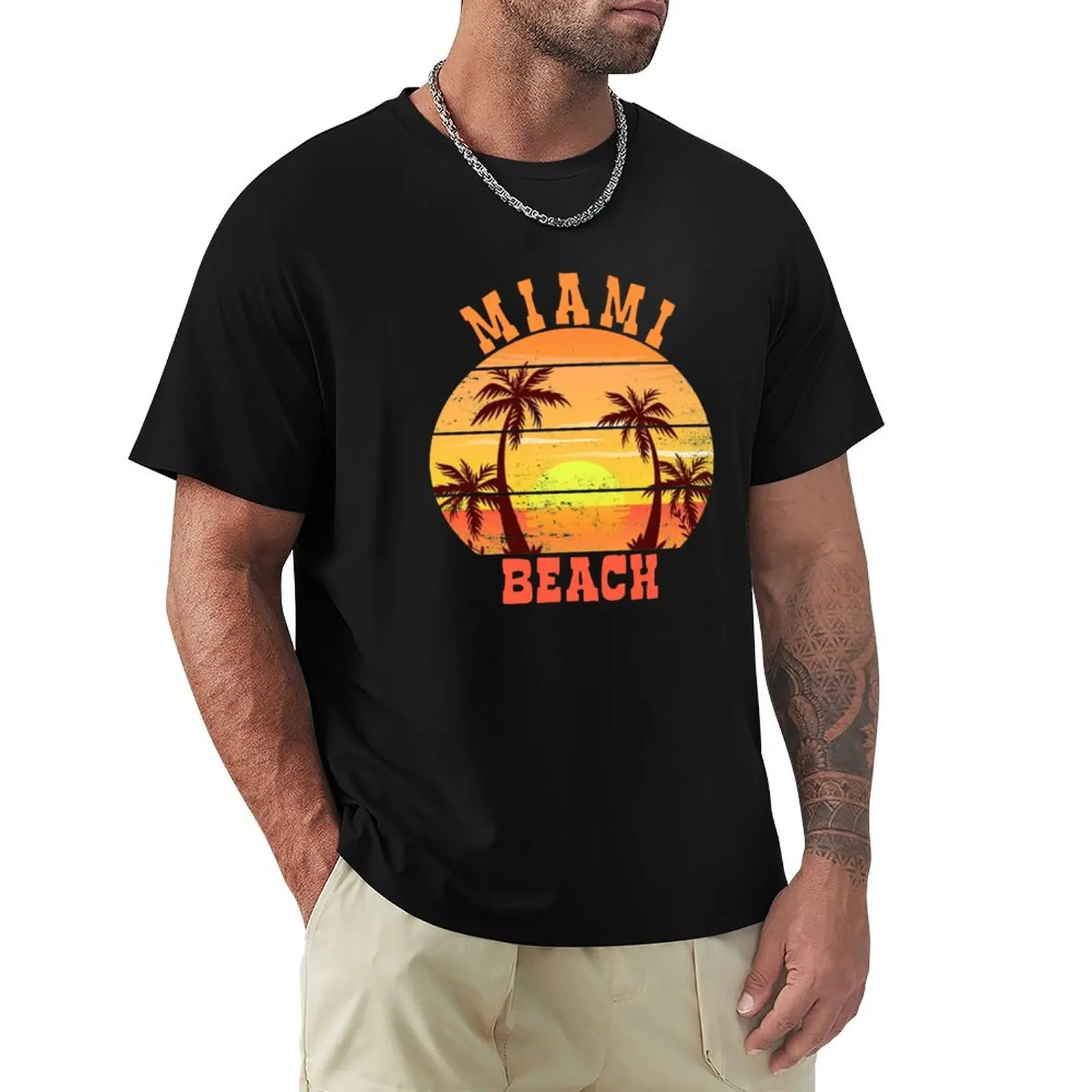 

Retro Cool Miami Beach Sunset - Florida Beaches T-Shirt oversized summer top quick drying tshirts for men