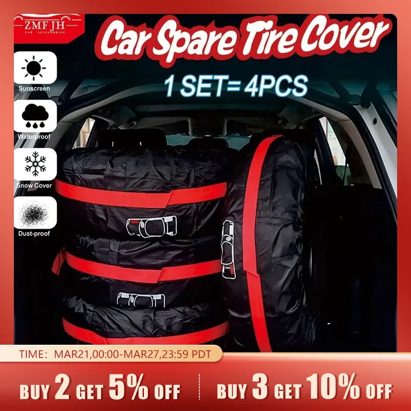AD Universal 4Pcs Spare Tire Cover Case Polyester Car Tyre Storage Bags Automobile Tyre Accessories Auto Vehicle Wheel Protector