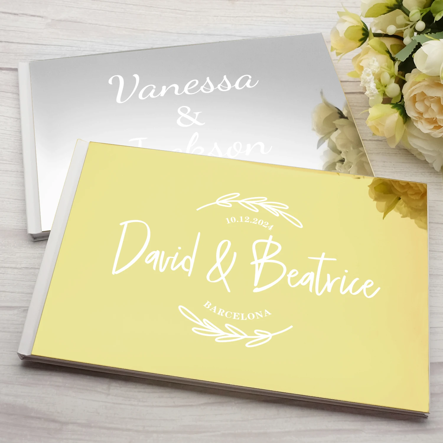 Personalized Wedding Signature Guestbook Acrylic Mirror Reception Book Engagement Rings Design Scrapbook Party Favors