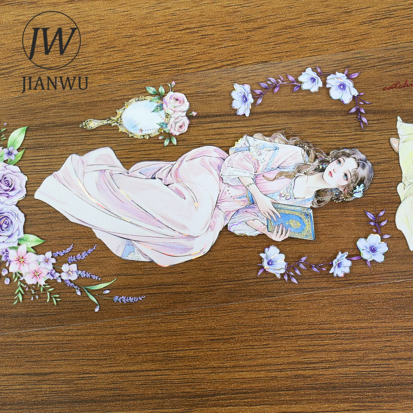 JIANWU 60mm * 200cm 빈티지 소녀 꽃 캐릭터 풍경 소재 콜라주 스크랩북 PET 테이프 크리 에이 티브 DIY 저널 문구