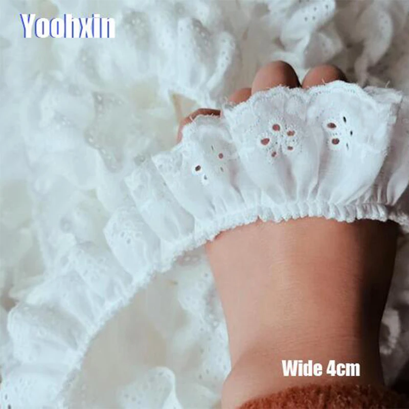 4CM Wide Modern White Cotton Embroidery Lace Fabric DIY Applique Collar Trim Ribbon Sewing Tassel Guipure Wedding Cloth Decor