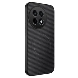 Matte Carbon Fiber Leather MagSafe Phone Case for OnePlus Ace 2 (Black)